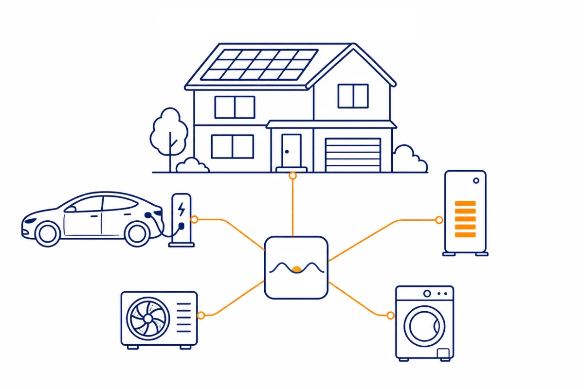 A home's car, charger, heat pump, battery and appliances connected to Wiggle